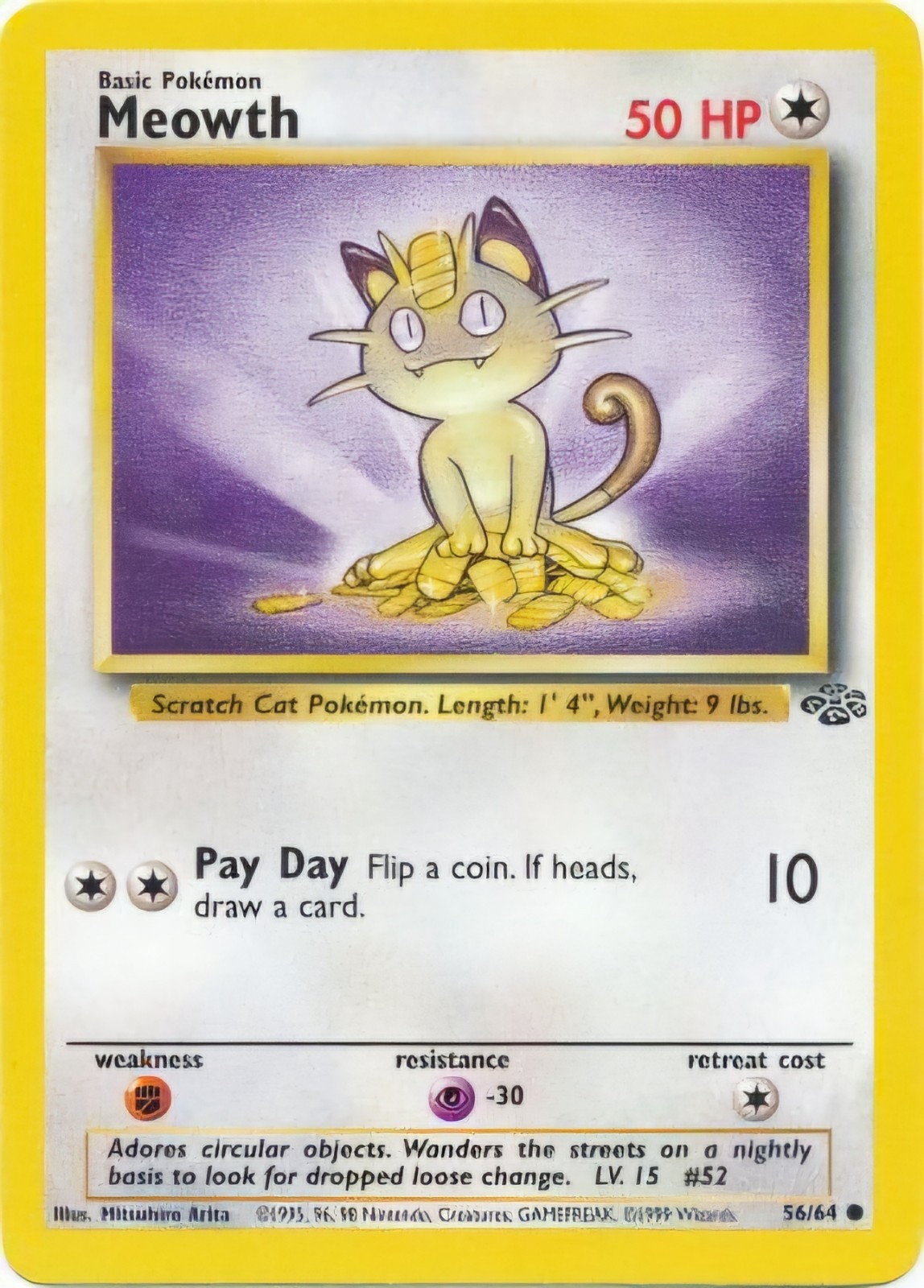 Meowth Jungle Base Set 56/64 Common Pokemon Card NM