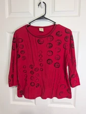 Jess & Jane Top Women's Large Red Casual Stretch Cotton Boho