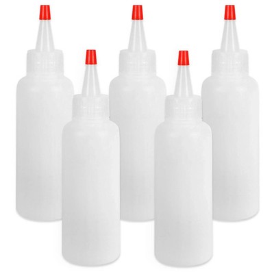 5Pcs Squeeze Bottles, 4 Oz Plastic Condiment Squeeze Bottles with Red Twist