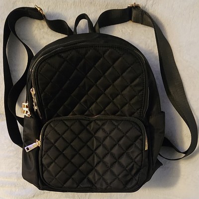 Mini Backpack Black Faux Leather Bag Quilted Lined Tassel Zipper 12 x10 x4  Nice