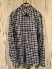 PRADA Check Pattern Long Sleeve Shirt Blue Size 37