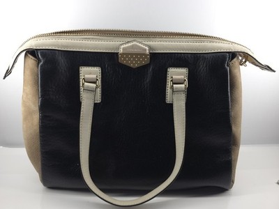 Marc Jacobs Spot On Colorblock Black Leather Beige Tan Shoulder Bag Tote Satchel
