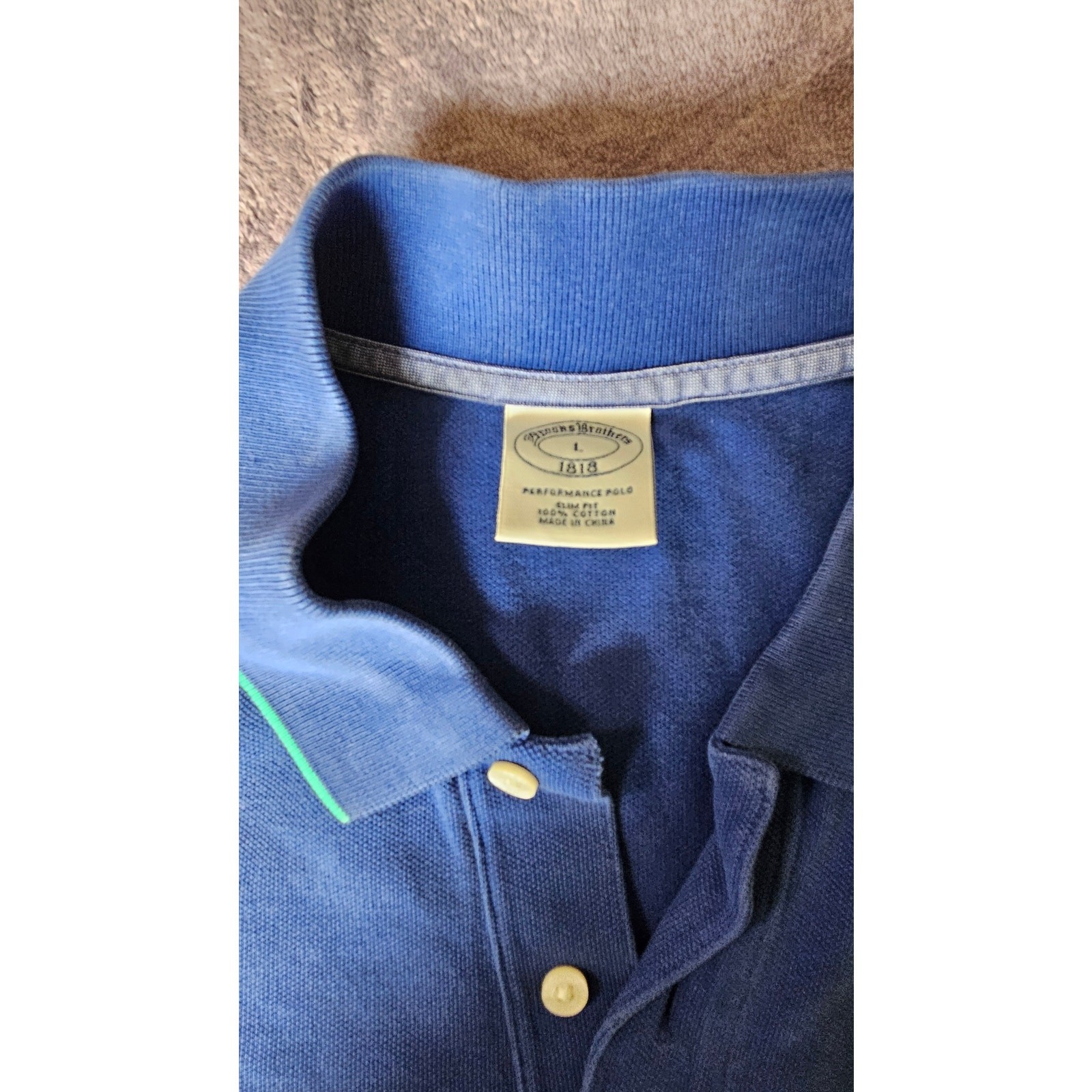 Brooks Brothers 1818 Slim Fit Performance Polo, sz Large,blue with green stripe thumbnail 3