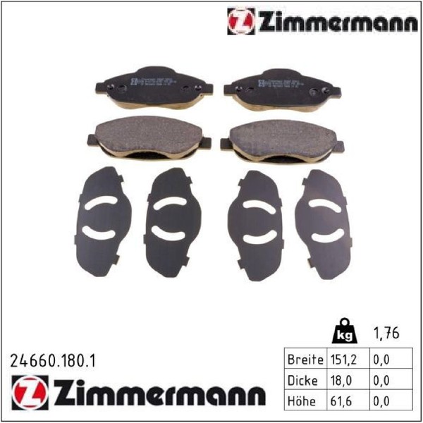 Zimmermann 24660.180.1 Bremsbelagsatz FüR Scheibenbremse Bremsbelagsatz-image