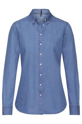 Greiff CASUAL Damen Jeansbluse Langarm Button-Down Regular Light-Blue