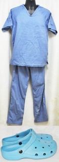 Genuine Charm Tex PRISON Uniform Blue Large JAIL Inmate Shirt Pants Shower Shoes