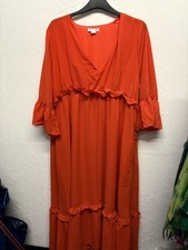 Truly You Orange Rust Ruffle Maxi Dress UK 22 V Neck Long Sleeve – Label 800
