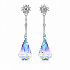 Aurora Borellis Crystal Teardrop Dangle Earrings Silver Tone Bridal Prom Gift