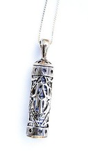 Sterling Silver 925 Mezuzah Pendant & necklace.W-Hamsa Luck Judaica Made israel