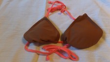 NWOT Siz XS Ladies/Juniors Old Navy Brown with Bright Orange/Coral Trim Swim Top