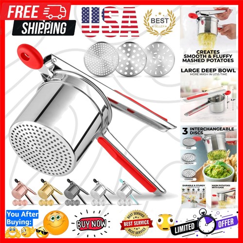 Heavy Duty Stainless Steel Potato Masher with Silicone Grip - Dishwasher Safe