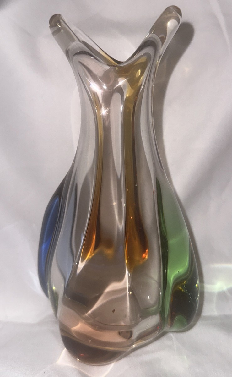 50s 60s Frantisek Zemek Art Glass Vase Rhapsody Vtg Clear Amber