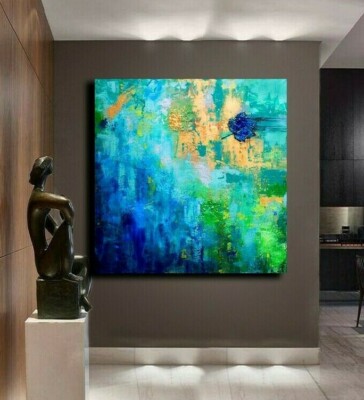 Moderne Gemälde auf Leinwand Abstrakt Original Acryl Blau Textur Landschaft Kunst