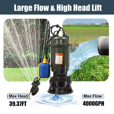#ad 220V Submersible Sump Pump1HP 750W Cast Iron Sewage Pump 4000GPH w Float Switch $132.59