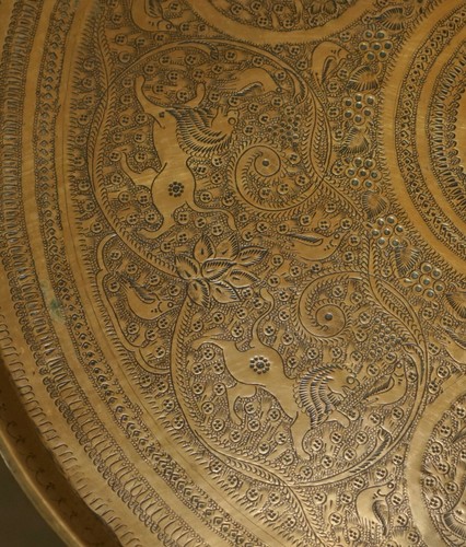 ANTIQUE HAND CARVED LIBERTY'S LONDON MOROCCAN FOLDING TRAY TABLE ZODIAC ETCHINGS - Picture 13 of 14