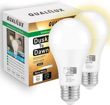 Dusk to Dawn Light Bulbs Outdoor 850 Lumen, 60W Equivalent, Warm White 3000K, LE