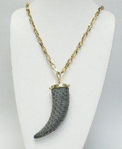 Authentic KARA ROSS OVERSIZED SNAKESKIN PYTHON HORN PENDANT 14K GOLD-PLATED LINK NECKLACE