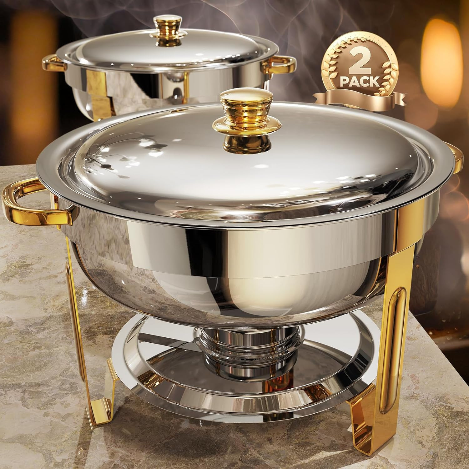 Chafing Dishes for Buffet 2 Pack, 5QT [Worry-Free Assemble] round Chafing Dish B
