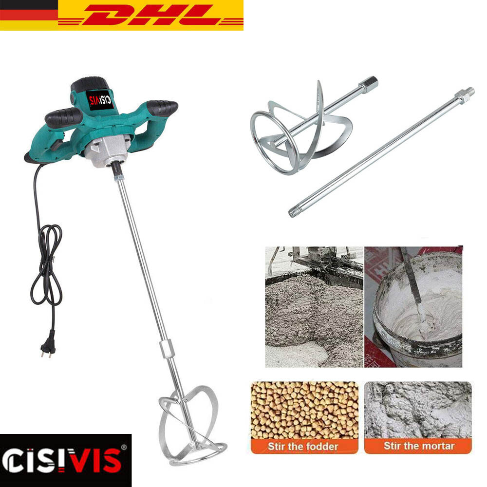 Produktbild von Mörtelrührer Betonmischer Rührwerk 6-Gang Einstellbar Elektrischer Tragbarer Quirl Mörtelrührer Für Mischgut Beton, Mörtel, Putz, Farbe, Kleber Und Zement 1400W