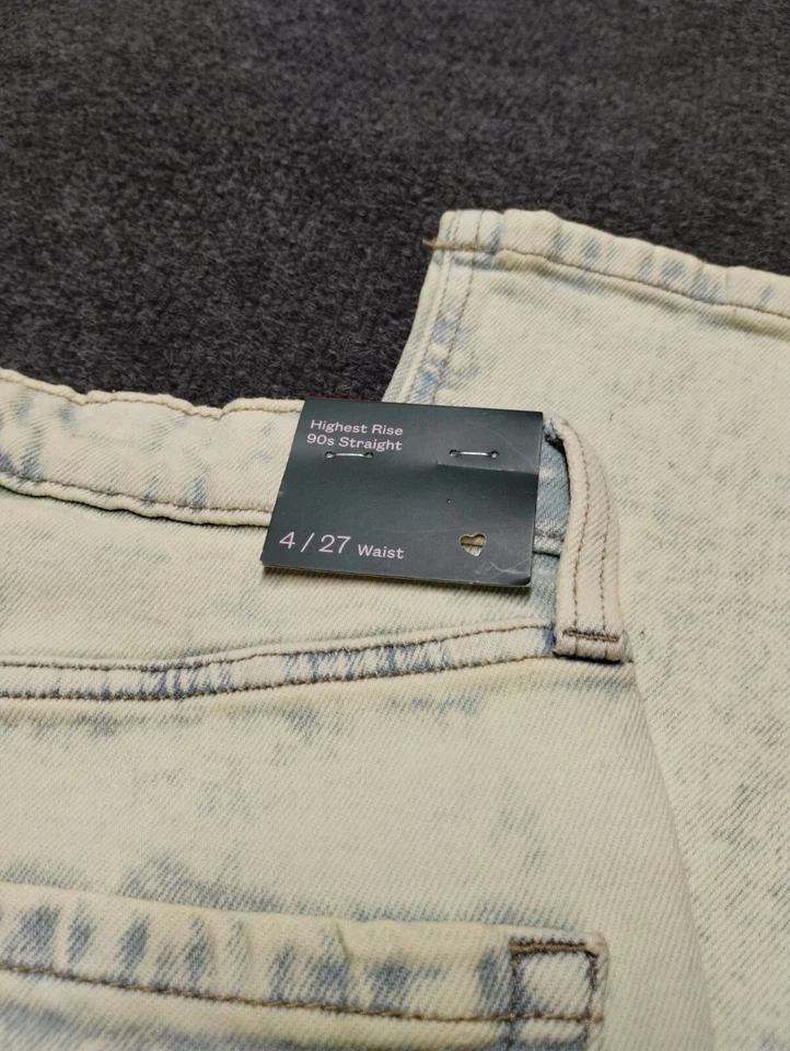 Pantalones de mezclilla Wild Fable para mujer 4/27 azul tiro más alto años 90 rectos lavado ácido claro nuevos con etiquetas Foto 4 de 4