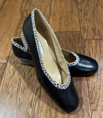 Coup d etat Vintage Heels Black Cheetah Size 7.5 AA Narrow Round Toe Wanton2 EUC