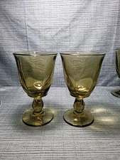 VTG.TIFFIN FRANCISAN CRYSTAL CANTERBURY GREENBRIAR PATTERN WATER GOBLETS SET OF