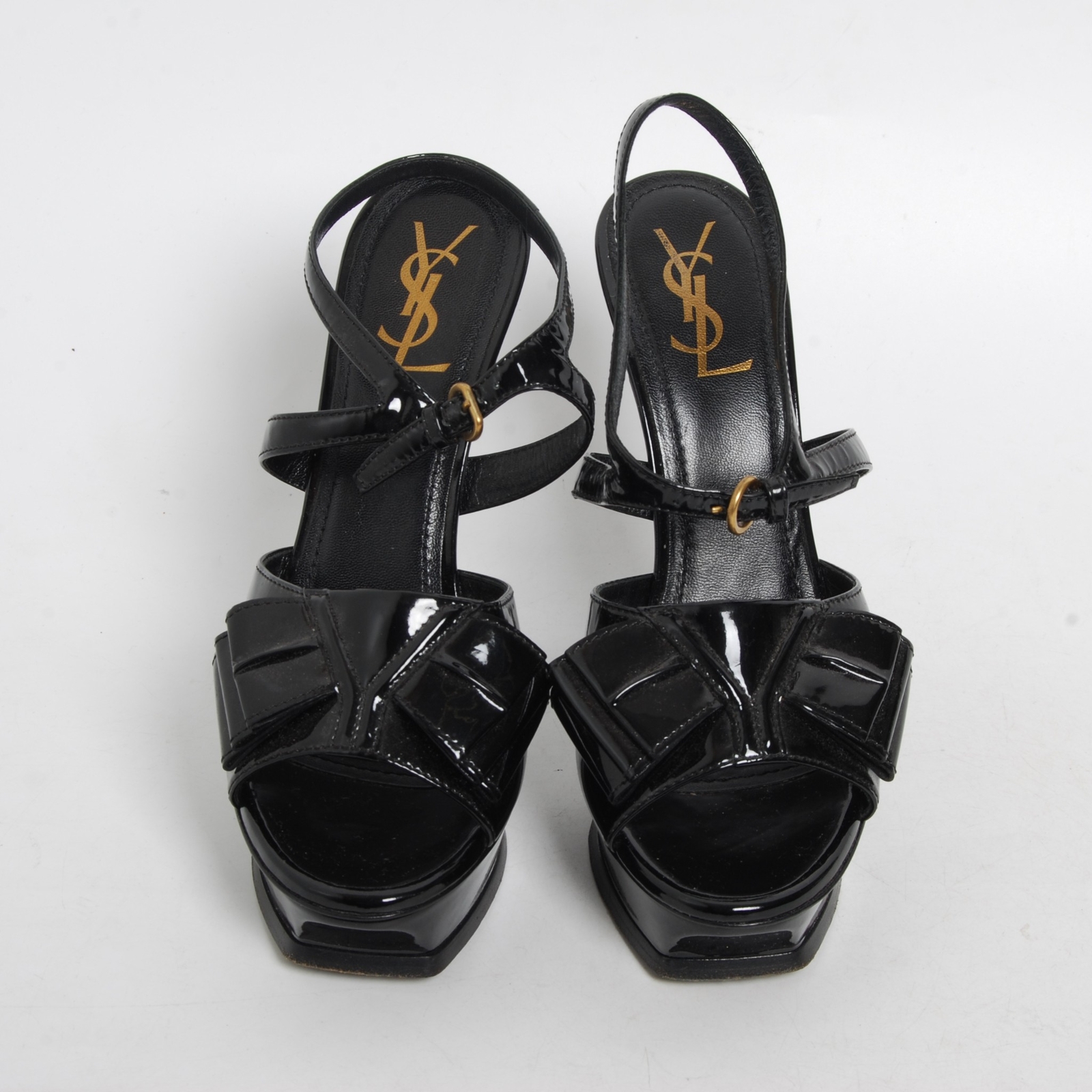 Sandali Yves Saint Laurent donna neri in pelle verniciata cinturino scarpe alte 40 euro