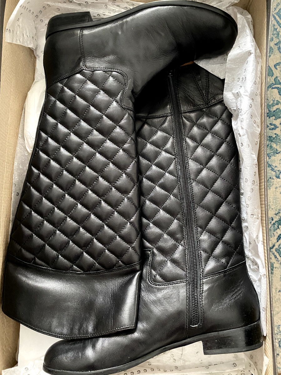 CORSO COMO TALL BLACK LEATHER QUILTED PATTERN BOOTS SIZE