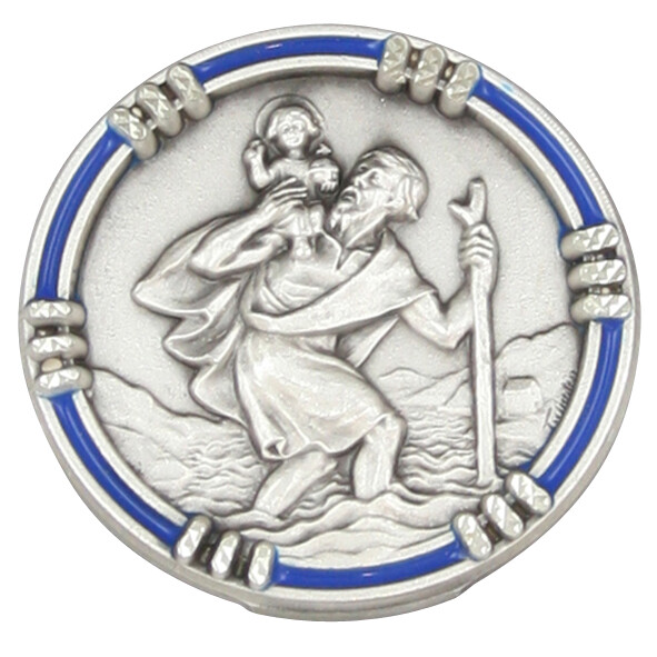 Christopherus Autoplakette blauer Rand Ø 2,6 cm Magnet Christophorus Plakette