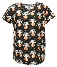 Women Halloween Christmas Medical Scrub Pumpkin Spice Latte Small