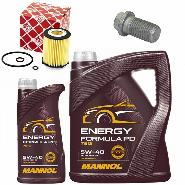MotoröL Filter Set Mannol 5W-40 API SN 6 Liter + Schraube FüR Mercedes A-Klasse-image