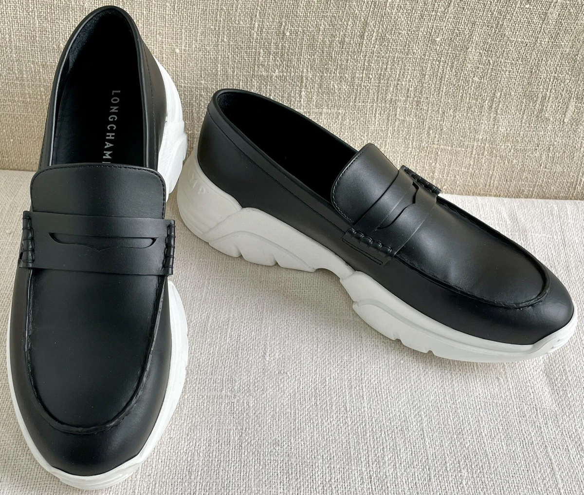 Longchamp Womens Au Sultan Black Leather Sport Sole Loafer  display picture 3