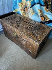 Vintage Chinese Carved Camphor Wood Hope Chest with Glass Cover 40x20x20
