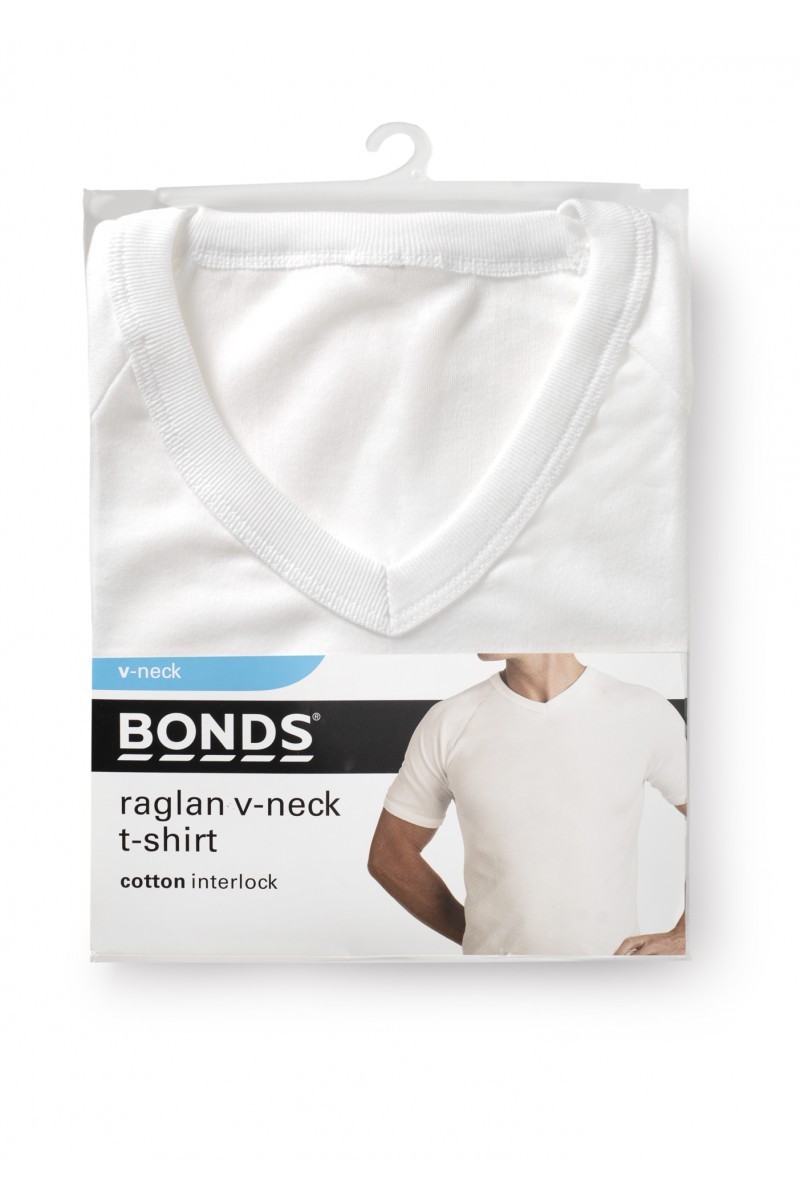 Mens Bonds Original Raglan Tee V Neck TShirt Short Sleeve Top Cotton