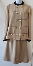 VTG 1960s KNIT Suit Skirt  Jacket Santa Maria Hong Kong, Tan, 36 bust, repairs