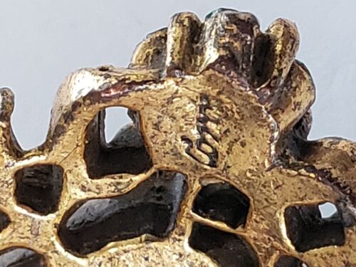 Collana con ciondolo Coro vintage anni 40 tono oro strass blu chiusura antica - Foto 9 di 14