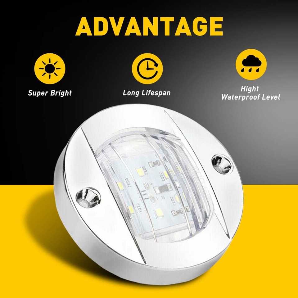 4*Round Marine Boat LED Courtesy Lights Cabin Deck Stern Navigatioin