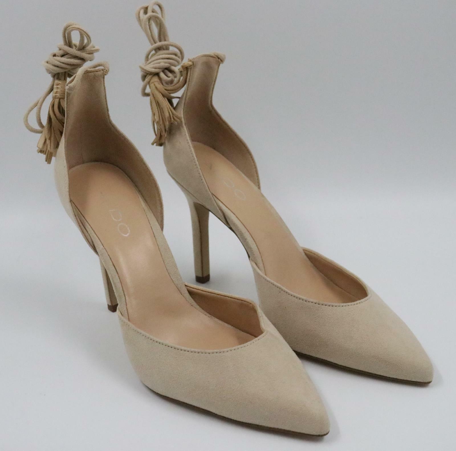 nude lace up court heels