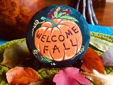 hand painted rocks, Welcome Fall , Slate Stone Coaster, Home Decor, Fall Gift,