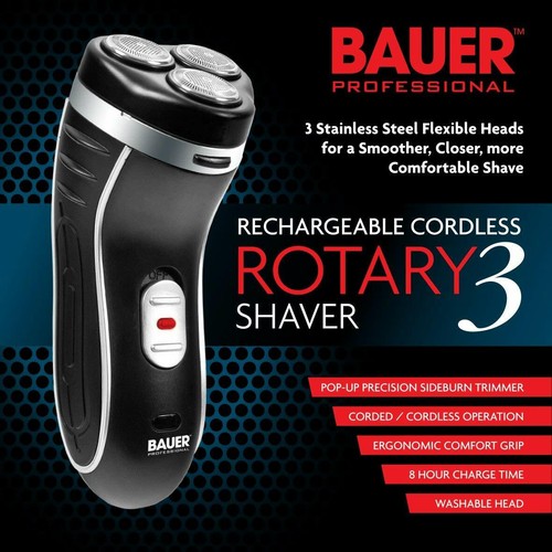 BAUER Rechargeable Cordless Mens Electric Rotary Shaver Razor Sideburn Trimmer - Picture 2 of 8