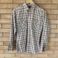 Vintage 70s 80s Levi's white tab beige cream plaid long sleeve button-up shirt M