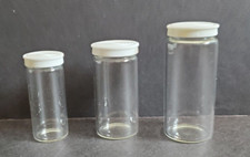 3 Vintage Clear Glass Prescription Bottles with Plastic Lids