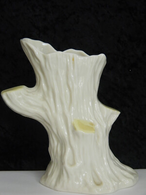Belleek Ireland Tree Stump Vase Irish Bone China Pottery 6th Green Mark 1965-80