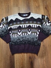Vintage 90s Todays News Sweater Abstract Size L Knit Acrylic Grandpa Geometric