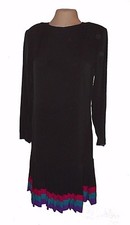 Dress, CL Carole Little, Black low-dropped-waist Pleated Color-block-hemline  8