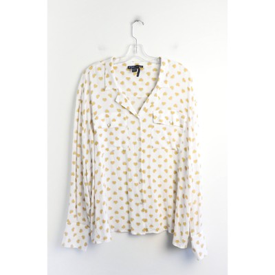 FDJ mustard yellow hearts print shirt plus size top white blouse 18 Valentines