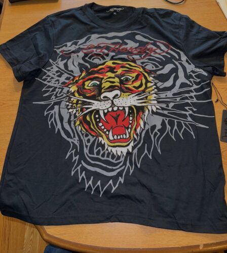T-shirt nera nuova con etichette Ed Hardy Tiger grafica taglia large - Foto 1 di 3