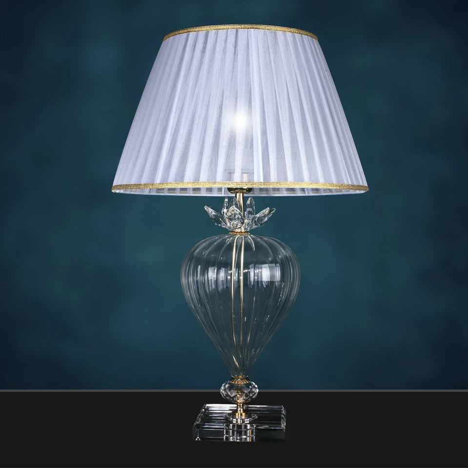 Lámpara Clásica De Mesa En Cristal Con Pantalla Plisada Diseño Swarovski - Imagen 2 de 2