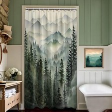 Green Forest Small Shower Curtain Stand Up Stall Shower Curtains Rv Narrow Na...
