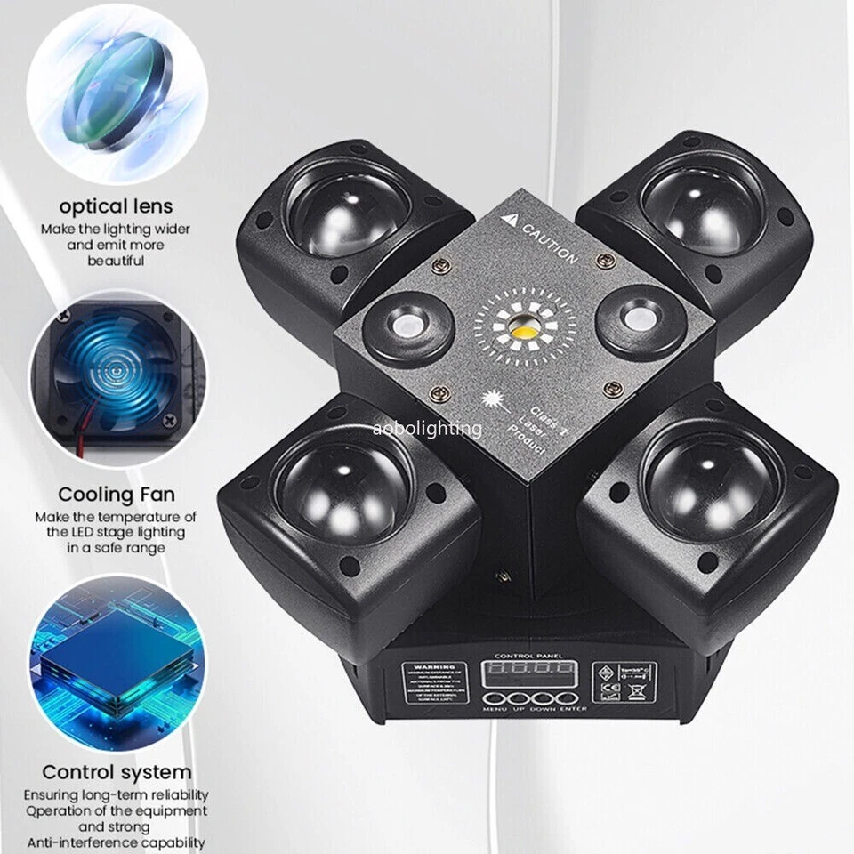 Remote New DJ LED Beam Stage Disco Party Show Light Four Arms LED Laser Lighting - Image 3 of 4